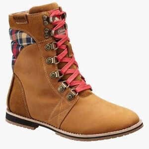 Columbia Tan and Red Combat Moto Boots Lace-Up Style